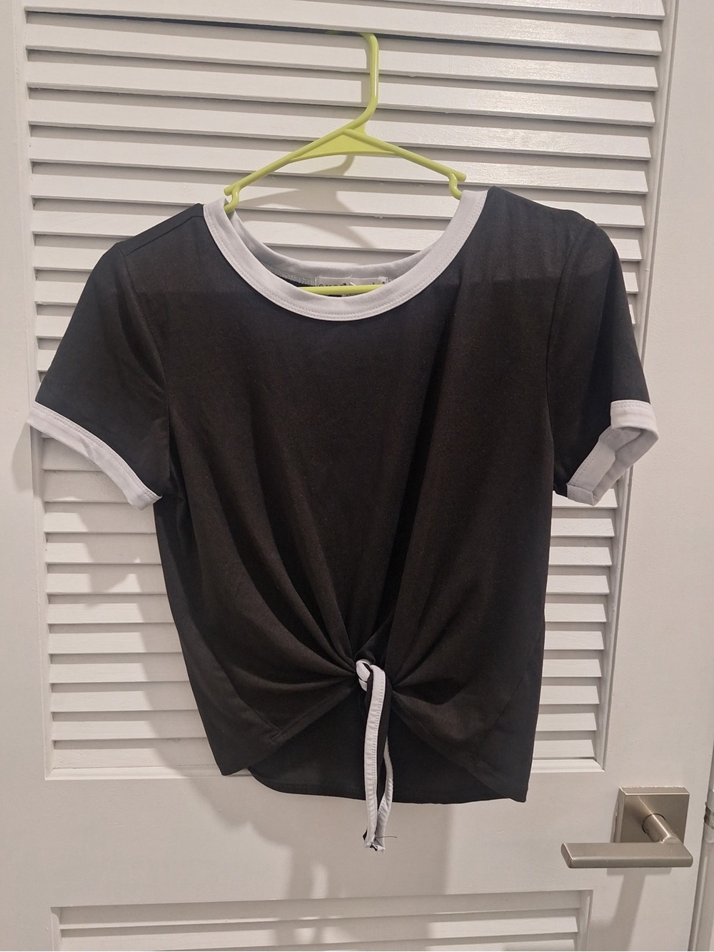 eye candy Black Ringer Tie-Front Crop Top with White Trim